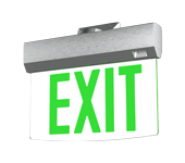 Photo of an exit sign with green lettering